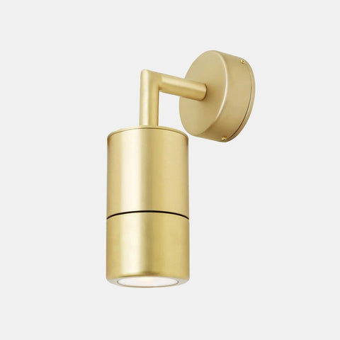 Ennis IP44 brass spot wall light with cylindrical shade and minimalist bracket for bathroom and damp environments