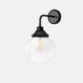 Laguna Bathroom Wall Light 20cm with clear glass shade and black metal fixture, IP44 waterproof rating wall sconce for bathroom lighting.