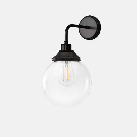 Laguna Bathroom Wall Light 20cm with clear glass shade and black metal fixture, IP44 waterproof rating wall sconce for bathroom lighting.