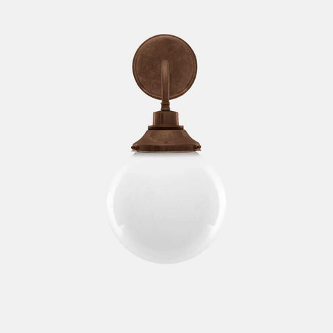 Laguna Bathroom Wall Light with round opal glass shade and bronze finish, 20cm