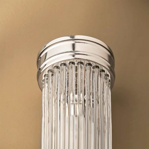 Pooky Long Roddy bathroom wall light with chrome finish and vertical glass rods, IP44 rated for moisture resistance.
