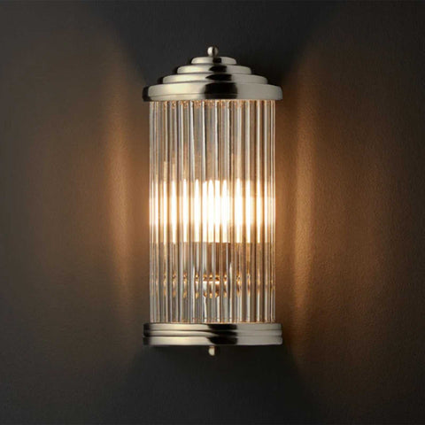 Baby Roddy Bathroom wall light with clear glass rods and polished metal fitting, ideal for bathroom mirror lighting.