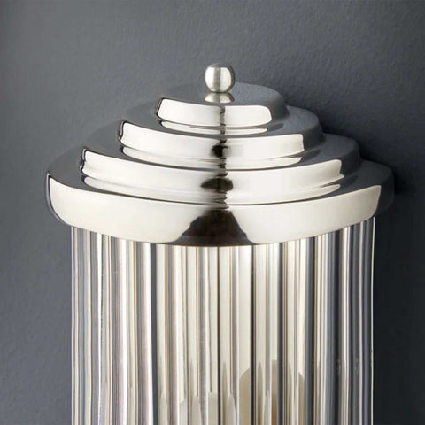 Baby Roddy Bathroom Wall Light with polished silver dome and clear glass rods in Art Deco style
