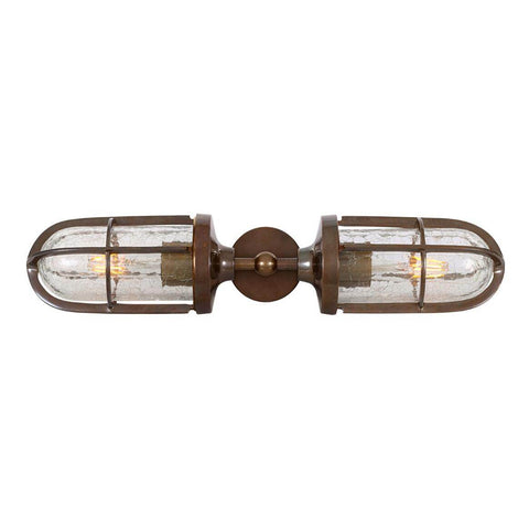 Clayton Bathroom Double Well Wall Light with modern industrial design and warm glow