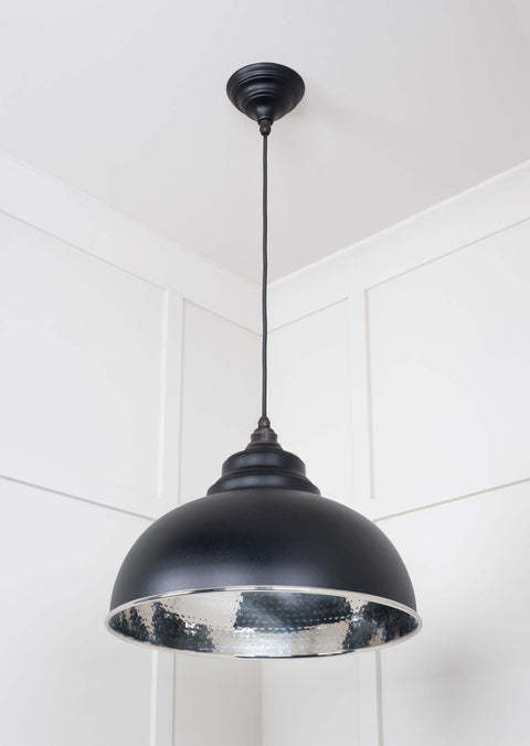 Brampton Hammered Nickel Pendant Light with hammered nickel finish and domed shape for modern industrial home lighting