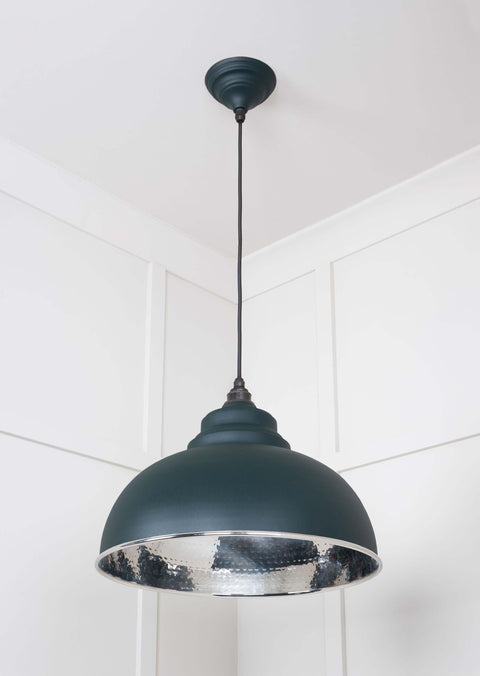 Brampton Hammered Nickel Pendant Light with hammered nickel finish  and polished interior for modern industrial home decor