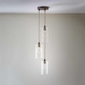 Brook small ribbed glass shade cluster pendant light with three hanging bulbs and antique finish