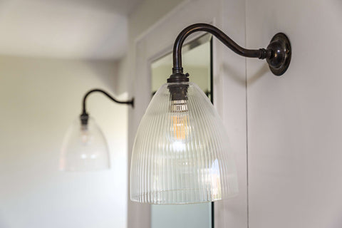 Margate small ribbed glass shade wall light with handcrafted UK design and customizable fittings