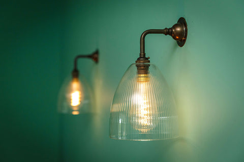 Margate Small Ribbed Glass Shade wall light with handcrafted ribbed glass and customizable fittings