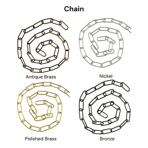 Chain links in different finishes on a white background