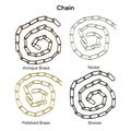 Illustrations of chain links in different finishes on a white background