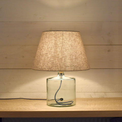 Recycled Glass Short Table Lamp With linen Shade