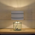 Recycled Glass Short Table Lamp With blue ferns Shade