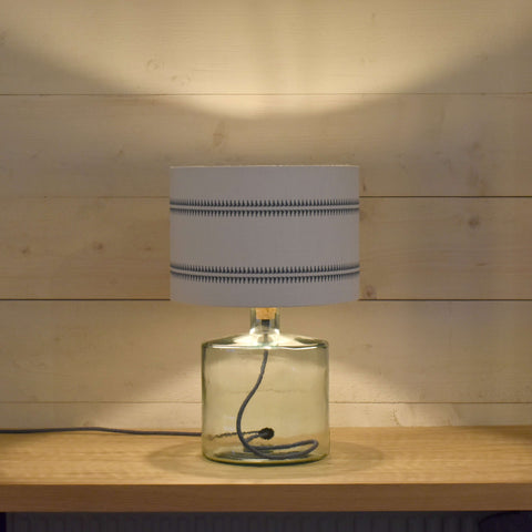 Recycled Glass Short Table Lamp With blue ferns Shade