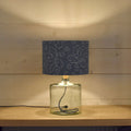 Recycled Glass Short Table Lamp With blue oak Shade