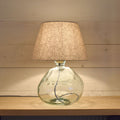 Recycled Glass Wide Table Lamp With linen Shade