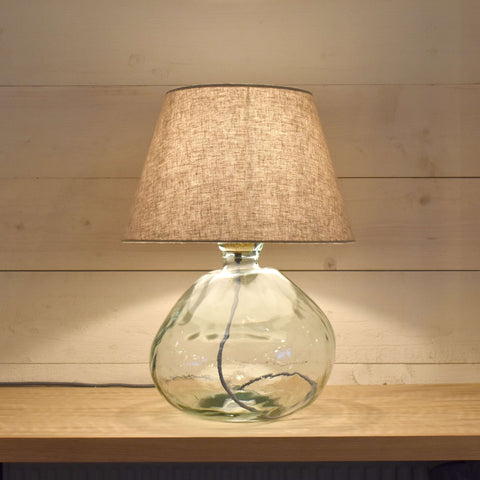 Recycled Glass Wide Table Lamp With linen Shade