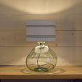 Recycled Glass Wide Table Lamp With blue ferns Shade