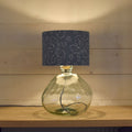 Recycled Glass Wide Table Lamp With blue oak Shade
