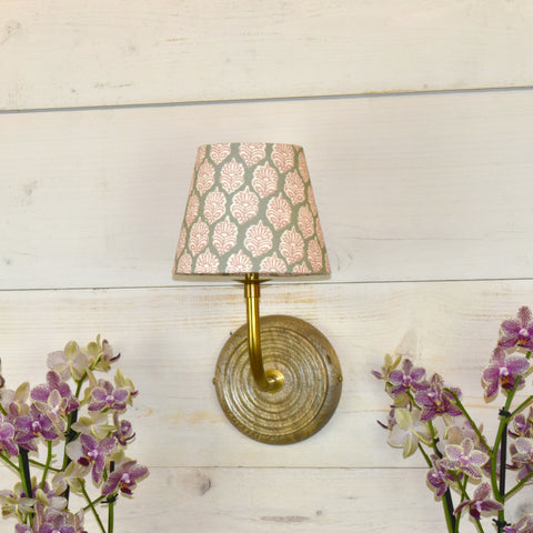 Floral Fabric Shade Wall Light with Wooden Base