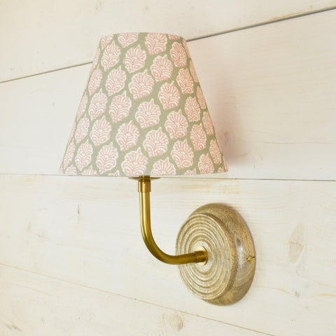 Rechargeable Floral Fabric Shade Mango Wood Wall Light