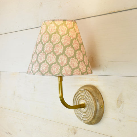 Rechargeable Floral Fabric Shade Mango Wood Wall Light