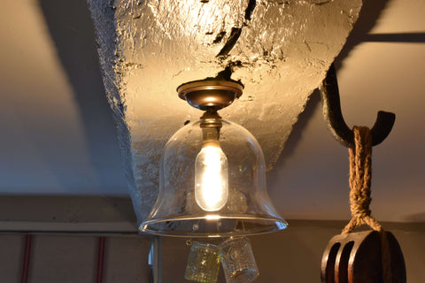 Bodium Medium Clear Glass Shade flush ceiling light with hand-blown clear bell glass for low ceilings