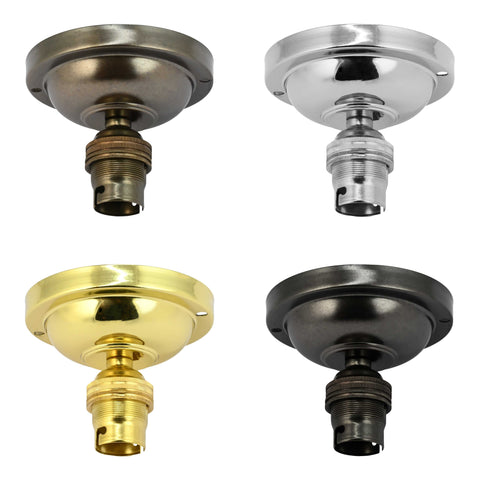 Set of four Soho extra large clear glass globe flush ceiling light fittings in antique brass, chrome, polished brass, and matte black finishes.