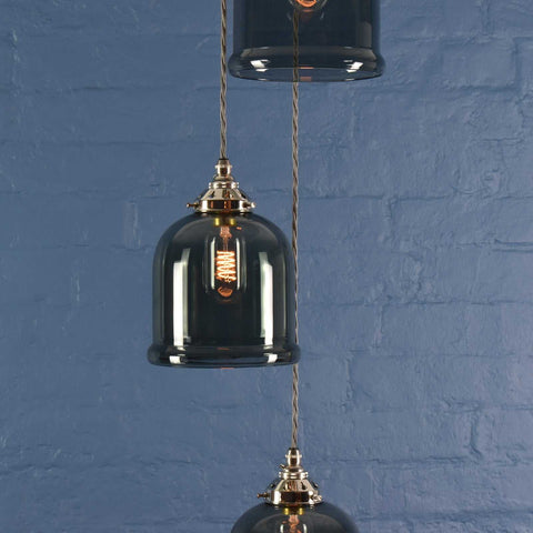 Hythe Small Smoked Glass Shade cluster pendant light with hand-blown smoked glass and adjustable height