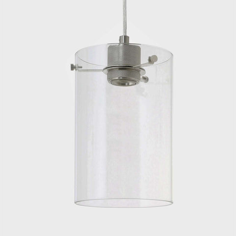 Dunsford Cylindrical Pendant Light with clear glass shade and metal finish, modern elegant home lighting fixture