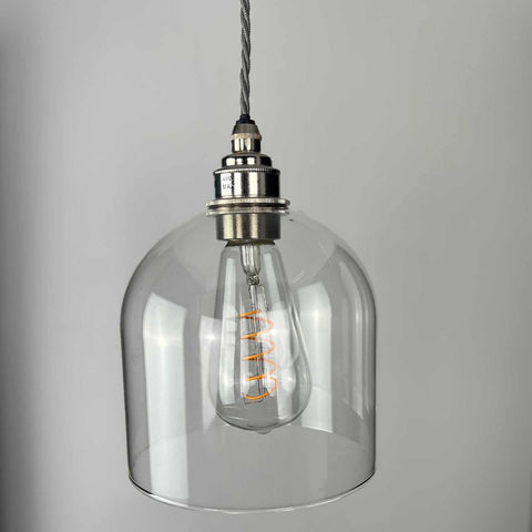 The Bay Small Clear Glass Shade handblown pendant light with clear dome-shaped glass and visible filament bulb