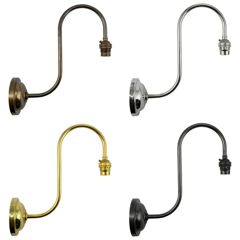 Set of four Soho Smoked Glass Wall Light metal frames in Antique Brass, Polished Brass, Bronze, and Nickel finishes without glass shades.