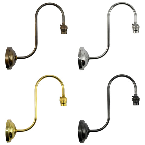 Set of four Hythe small clear glass shade wall light brackets in antique brass, chrome, polished brass, and matte black finishes.