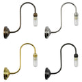 Hythe Small Clear Glass Shade bathroom wall light in four finishes with clear cylindrical glass shade and curved metal arm