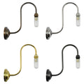 Four Rye Medium Ribbed Glass Shade Bathroom Wall Lights in different finishes: bronze, chrome, brass, and black with exposed bulb design and curved arm mounts.