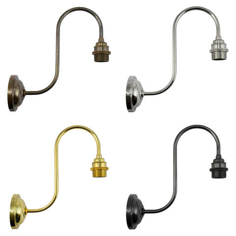 Langton Ceramic Shade wall light metal arm fixtures in bronze, chrome, brass, and black finishes without shades