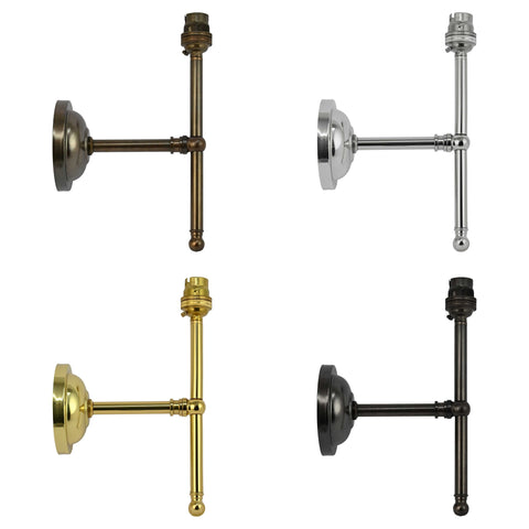 Finberry Fabric Shade Lupin wall light fittings in antique brass, chrome, gold, and black finishes without shades
