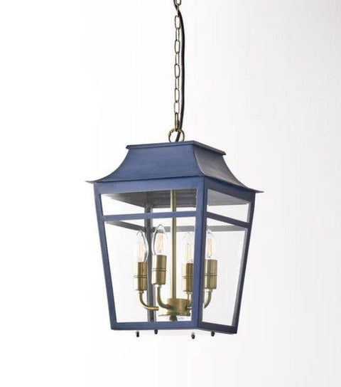 Majorelle Outdoor Pendant Light in blue on a white background