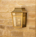 Majorelle outdoor wall lantern in antiqued brass with IP44 rating for durable exterior lighting