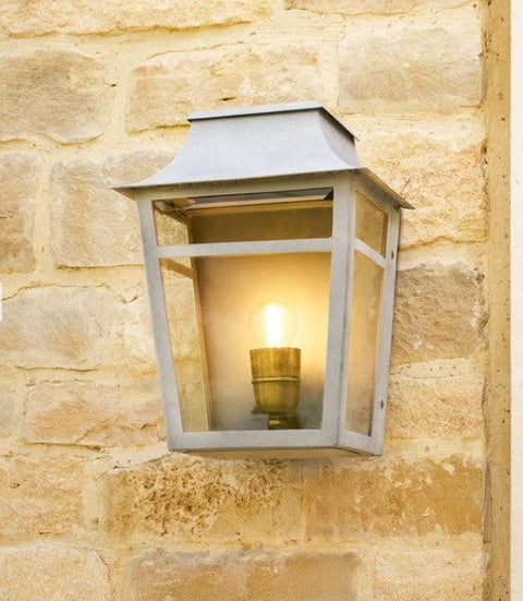 Majorelle IP44 outdoor wall lantern in antiqued brass for exterior lighting