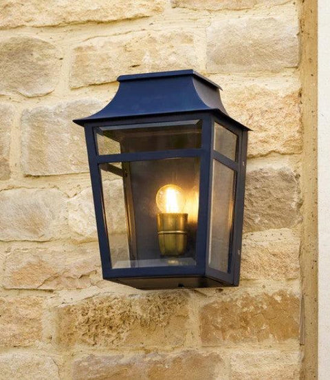 Majorelle outdoor wall lantern in antiqued brass with IP44 rating for durable exterior lighting