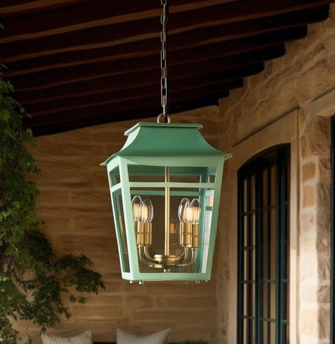 Majorelle Outdoor Pendant Light in green in an outdoor space