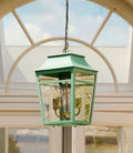 Majorelle Outdoor Pendant Light in green in an outdoor space