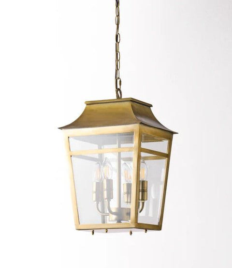 Majorelle Outdoor Pendant Light in brass on a white background