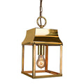 Kingsley Outdoor Hanging Lantern in solid brass with a vintage-inspired French farmhouse design and exposed bulb, ideal for outdoor porch or patio lighting.