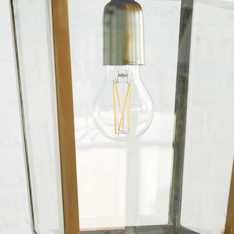 Pooky Crail Lantern outdoor ceiling light with solid brass frame and bevelled glass panels.