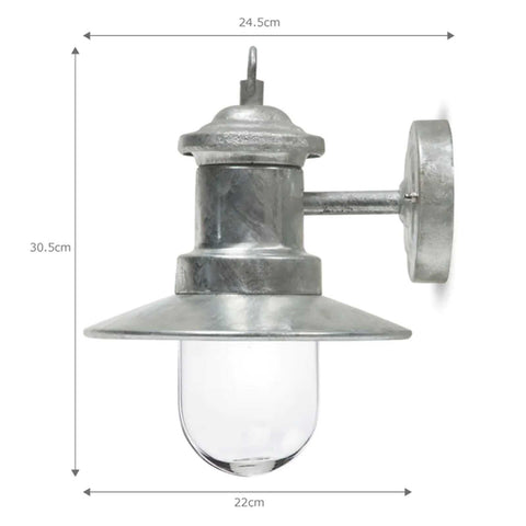St Ives Outdoor Ships Light hot-dipped galvanised steel wall light with glass shade and rustic coastal design