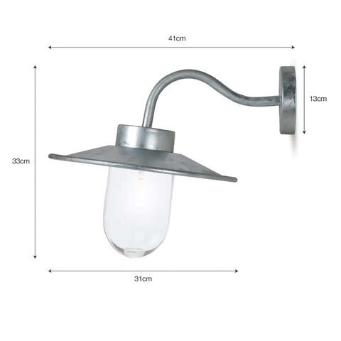 Galvanised St Ives Swan Neck Light outdoor wall lamp with curved design and weatherproof finish