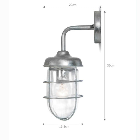 St Ives Harbour galvanized outdoor wall light with caged glass and industrial coastal design