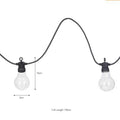 Solar festoon string lights with 20 warm white bulbs on black cable, 9.5m lighting length, solar powered for outdoor use